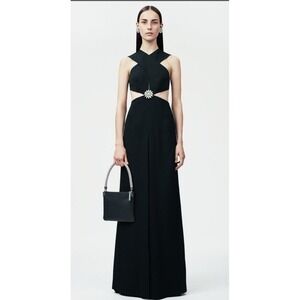 NWT Christopher Kane‎ Black Daisy Cut-Away V-Neck Dress Gown Size US 10 UK 14